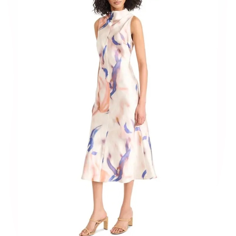 LUXELY women’s High Neck Satin Midi Dress - Picture 3 of 13